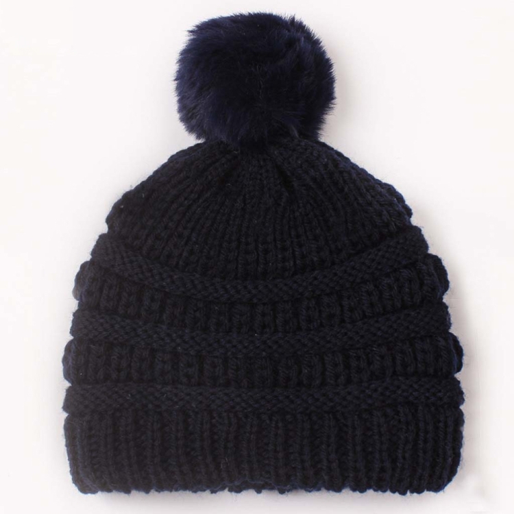 X-22044 Baby Knitted Cap Children Autumn and Winter Fur Ball Warming Cap(Dark Blue)
