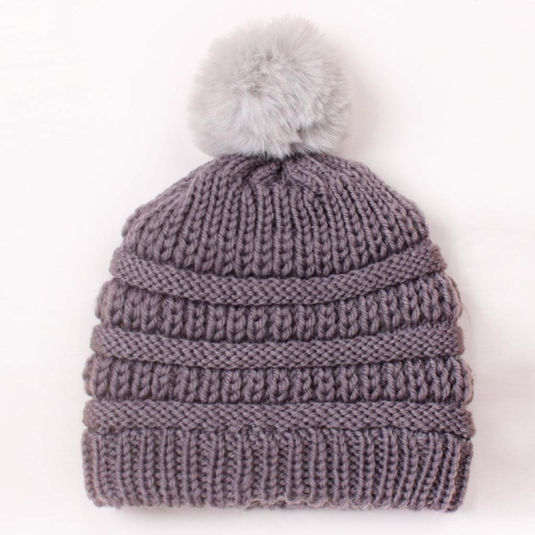 X-22044 Baby Knitted Cap Children Autumn and Winter Fur Ball Warming Cap(Grey)
