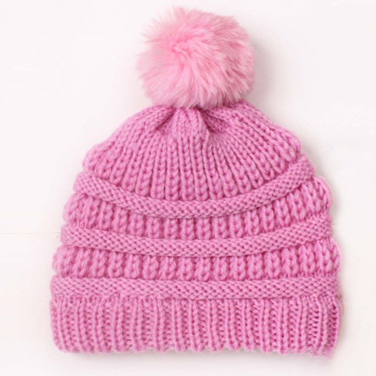 X-22044 Baby Knitted Cap Children Autumn and Winter Fur Ball Warming Cap(Pink)