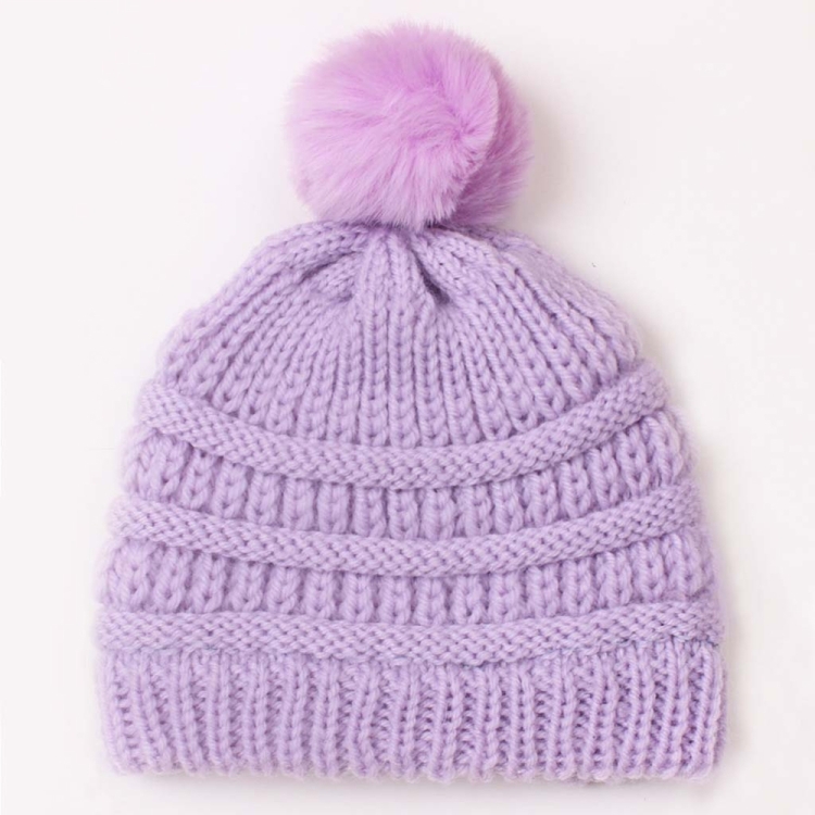 X-22044 Baby Knitted Cap Children Autumn and Winter Fur Ball Warming Cap(Purple)