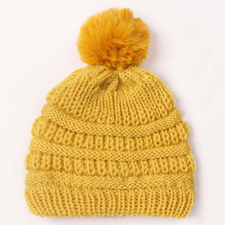 X-22044 Baby Knitted Cap Children Autumn and Winter Fur Ball Warming Cap(Yellow)