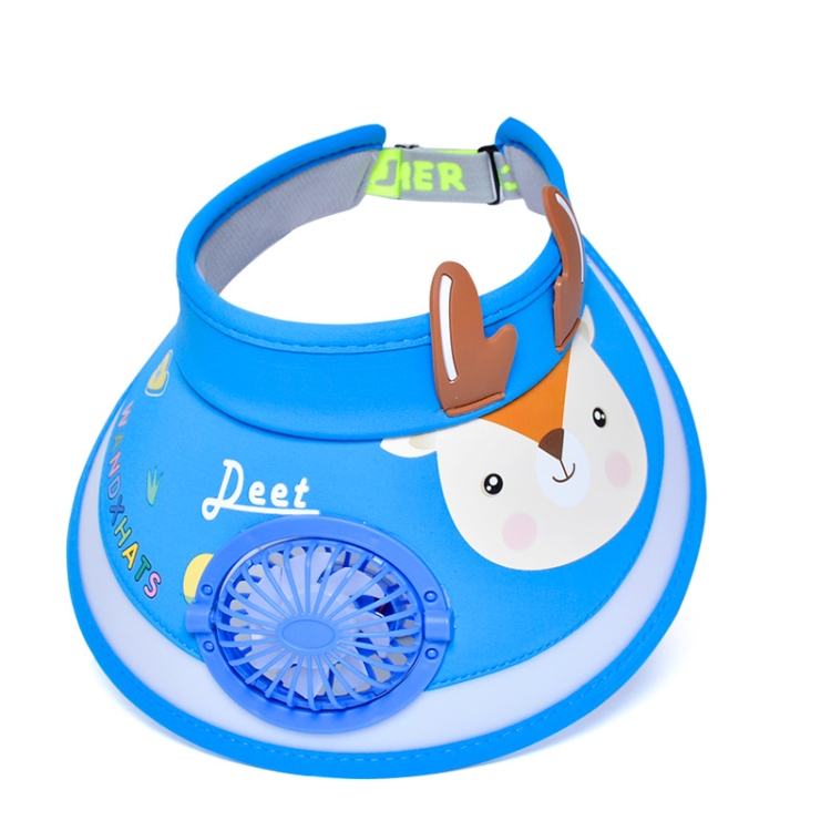 XBG-1053 With Fan Children Sun Hat Cartoon Sunscreen Empty Hat(Blue Deer)