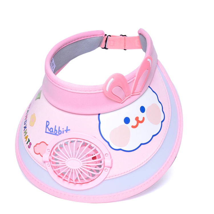XBG-1053 With Fan Children Sun Hat Cartoon Sunscreen Empty Hat(Pink Bunny)
