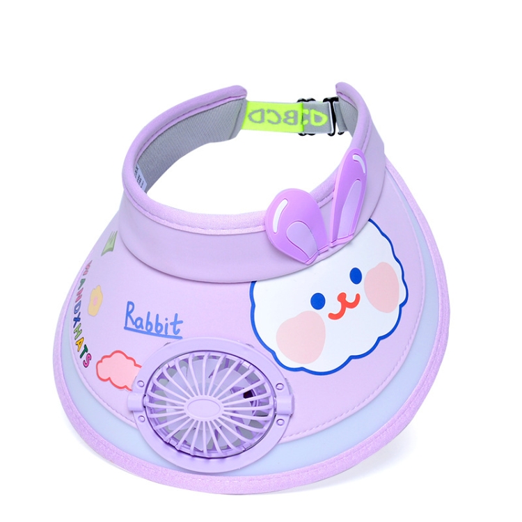 XBG-1053 With Fan Children Sun Hat Cartoon Sunscreen Empty Hat(Purple Bunny)