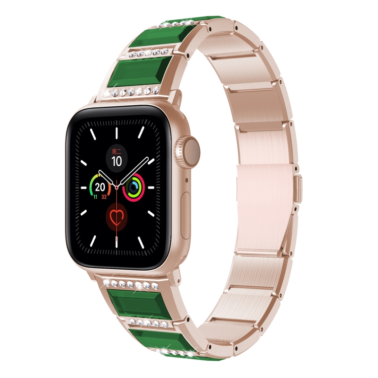 XingYao Series Two-tone Steel Watch Band For Apple Watch Ultra 49mm&Watch Ultra 2 49mm / Series 9&8&7 45mm / SE 3&SE 2&6&SE&5&4 44mm / 3&2&1 42mm(Gold+Green)