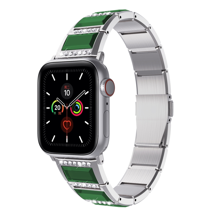 XingYao Series Two-tone Steel Watch Band For Apple Watch Ultra 49mm&Watch Ultra 2 49mm / Series 9&8&7 45mm / SE 3&SE 2&6&SE&5&4 44mm / 3&2&1 42mm(Silver+Green)