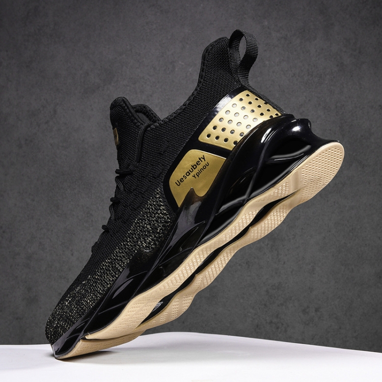 XM-28 Men Sports Casual Shoes Flying Woven Breathable Shoes, Size: 41(Black Gold)