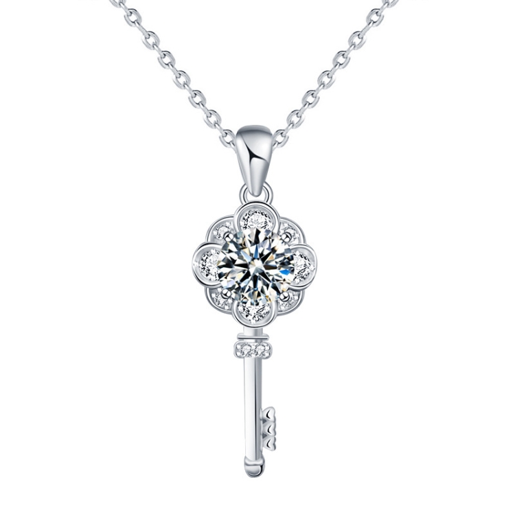 XMA003 Mosan Diamond 925 Silver Key Necklace, Chain Length: 60cm Sweater Chain