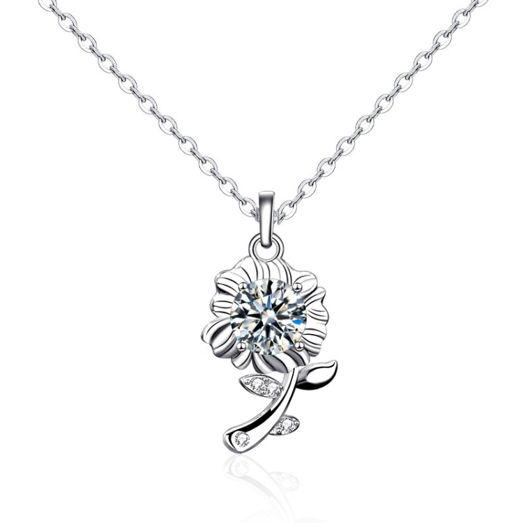 XMA033 925 Silver Necklace Moissanite Sunflower Flower Pendant Jewelry, Color: White