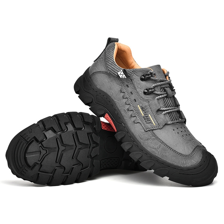 XZ2182 Autumn Men Outdoor Hiking Shoes Cowhide Laced Thick-Soled Men Shoes, Size: 40(Grey)