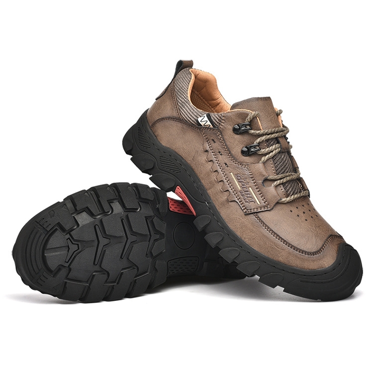 XZ2182 Autumn Men Outdoor Hiking Shoes Cowhide Laced Thick-Soled Men Shoes, Size: 42(Khaki)