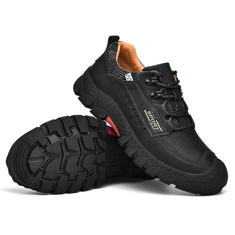 XZ2182 Autumn Men Outdoor Hiking Shoes Cowhide Laced Thick-Soled Men Shoes, Size: 44(Black)