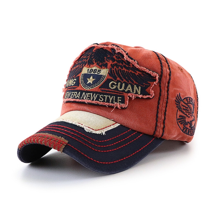 YANG GUAN Eagle Pattern Embroidered Washed Baseball Cap Sun Protection Cap, Size: 58cm(Crimson)