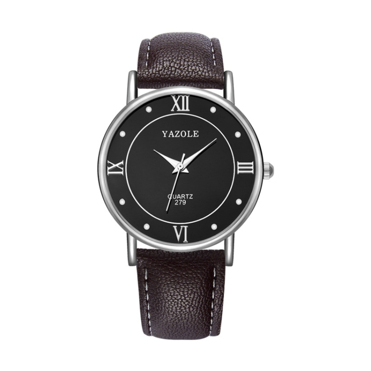 YAZOLE 279 Business Casual Analog Quartz Couple Watch(Black Tray Brown Belt Large)
