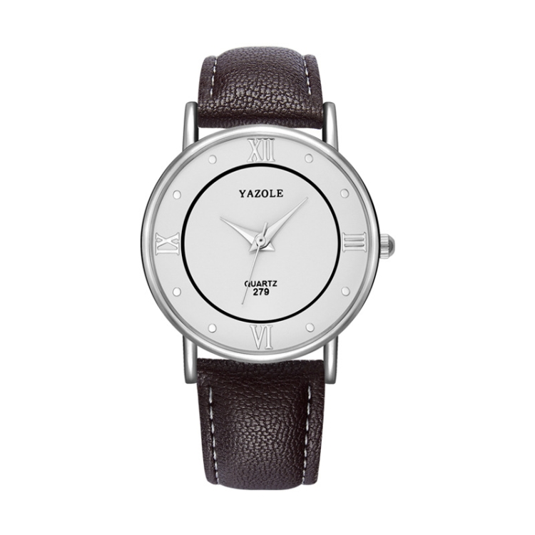 YAZOLE 279 Business Casual Analog Quartz Couple Watch(White Tray Brown Belt Large)