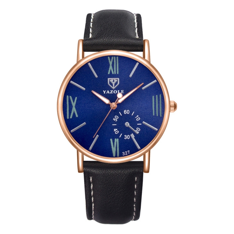 YAZOLE 327 Leather Strap Waterproof Luminous Ladies Watch(Blue+Black)
