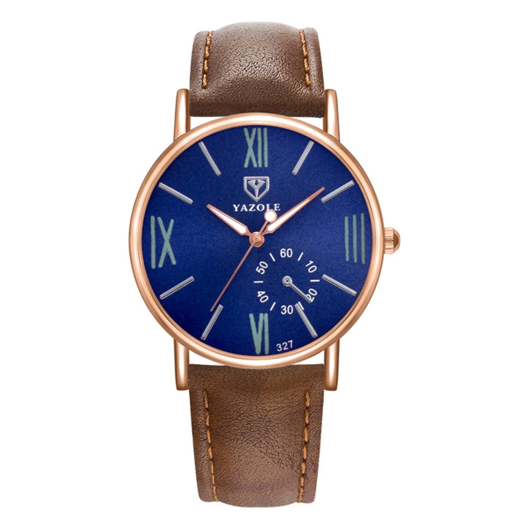 YAZOLE 327 Leather Strap Waterproof Luminous Ladies Watch(Blue+Brown)