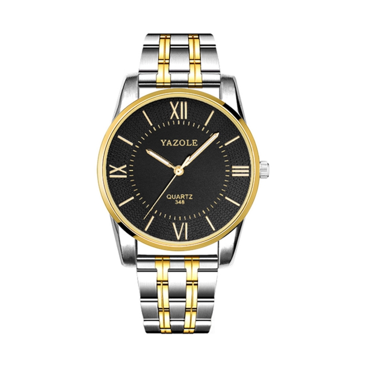 YAZOLE 348 Men Fashion Business Steel Strap Band Quartz Wrist Watch, Luminous Points (Black)