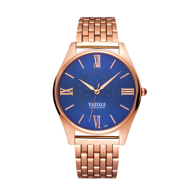 YAZOLE 376 Men Fashion Business Steel Strap Band Quartz Wrist Watch (Blue)