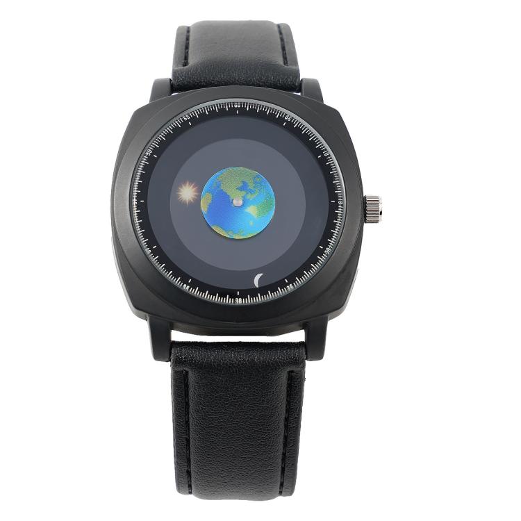 YAZOLE 588 Men Watch Earth Sun Moon Pointer Quartz Watch Student Wristwatch(Black)