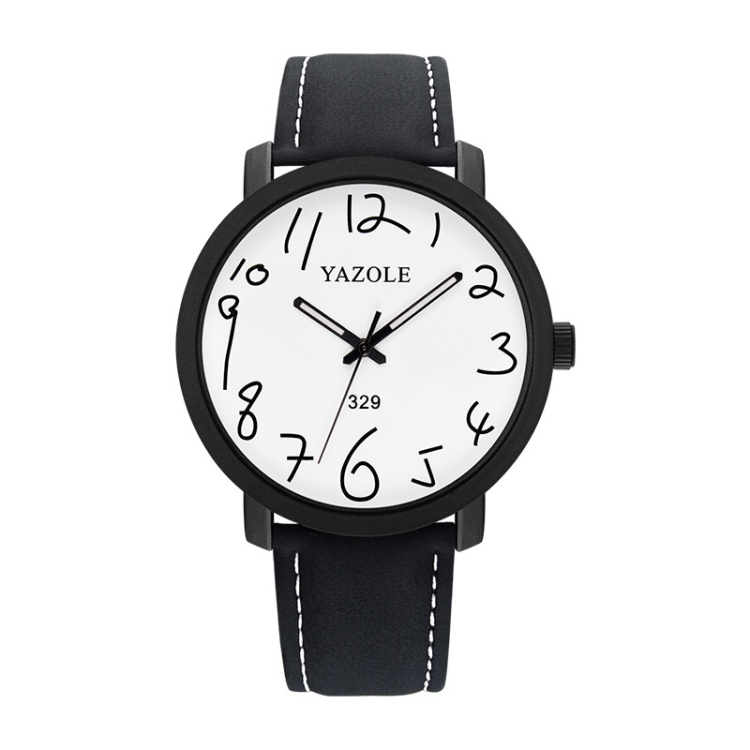 YAZOLE Personality Arabic Numeral Dial Student Watch Quartz Children Watch(329 White Tray Black Belt)