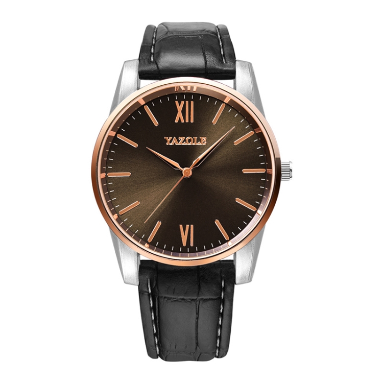 YAZOLE Simple Digital Two-color Dial Quartz Men Watch(541 Brown Tray Black Belt)