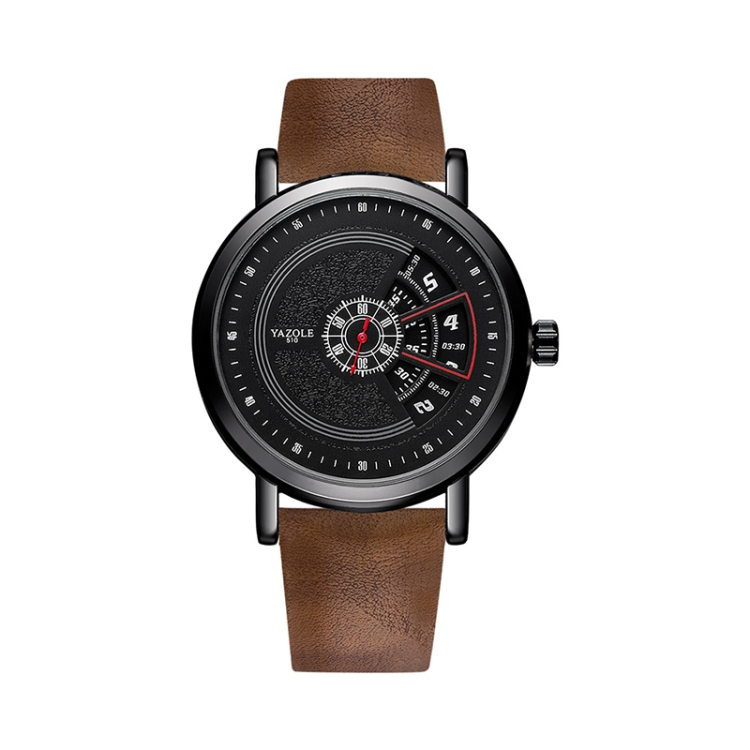 YAZOLE Turntable Men Quartz Watch(510 Black Tray Brown Belt)