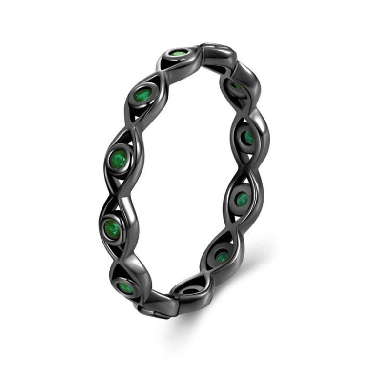 Zircon Lucky Eye Sterling Silver S925 Ring, Size: No.8(Black Gold Plated)