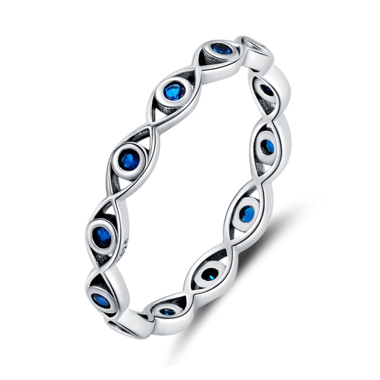 Zircon Lucky Eye Sterling Silver S925 Ring, Size: No.9(Oxidized Silver)