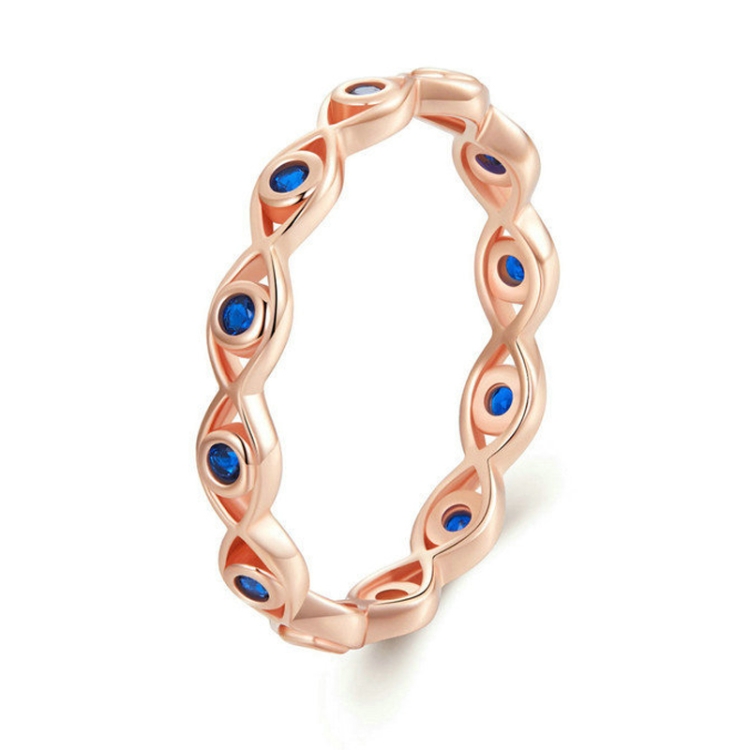 Zircon Lucky Eye Sterling Silver S925 Ring, Size: No.9(Rose Gold Plated)
