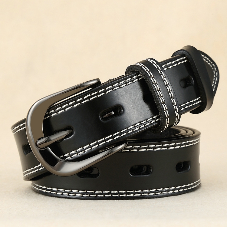 ZK--049 Double-stitched Hollow Pin Buckle Belt, Length: 115cm(Black)