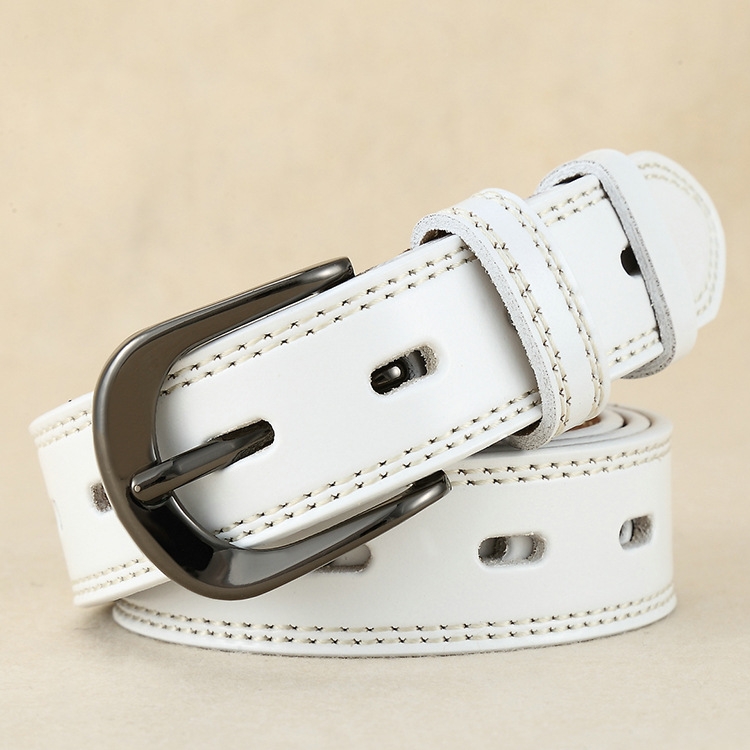 ZK--049 Double-stitched Hollow Pin Buckle Belt, Length: 115cm(White)
